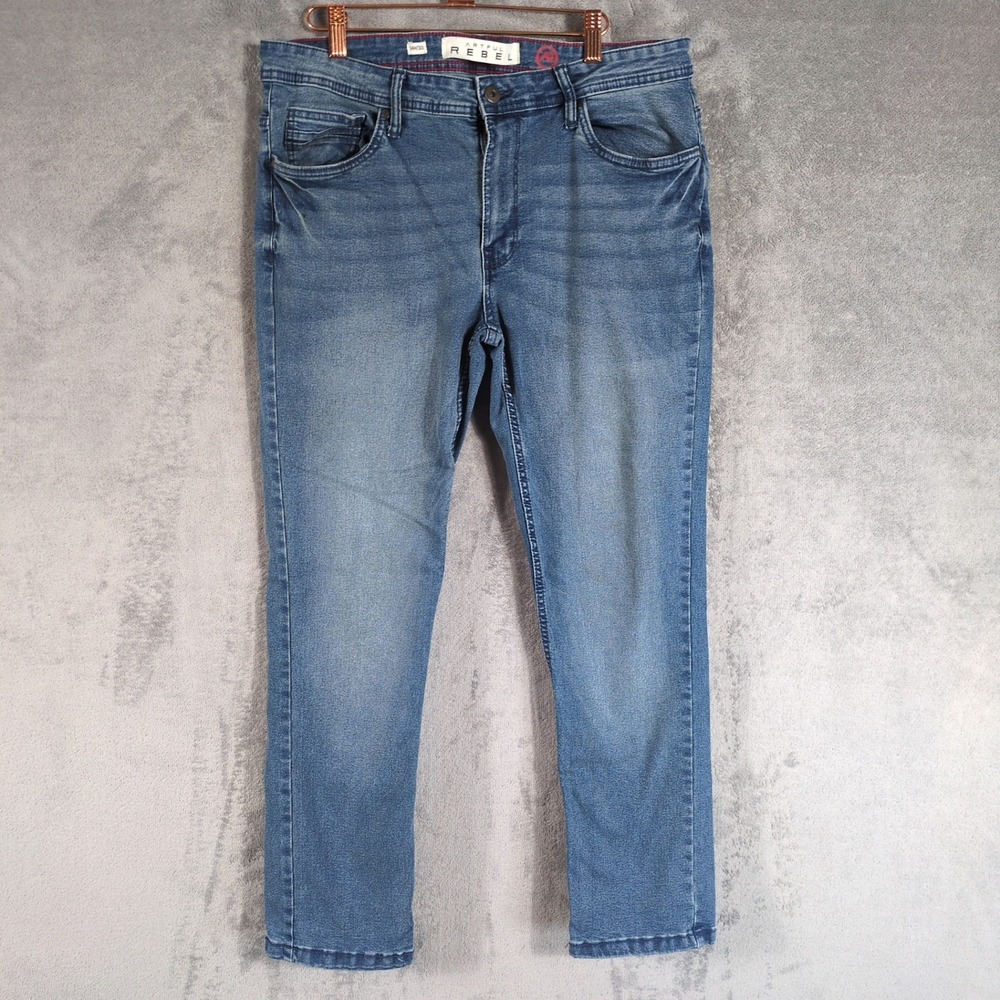 Artful Rebel Mens Medium Wash Straight Leg Stretch Jeans Blue 34W 30L